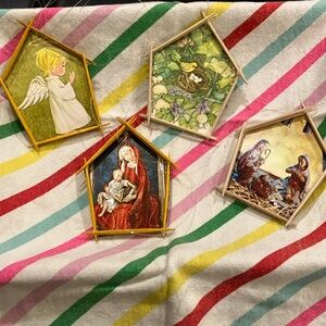 Set of 4 Handmade Vintage Toothpick Christmas Ornaments